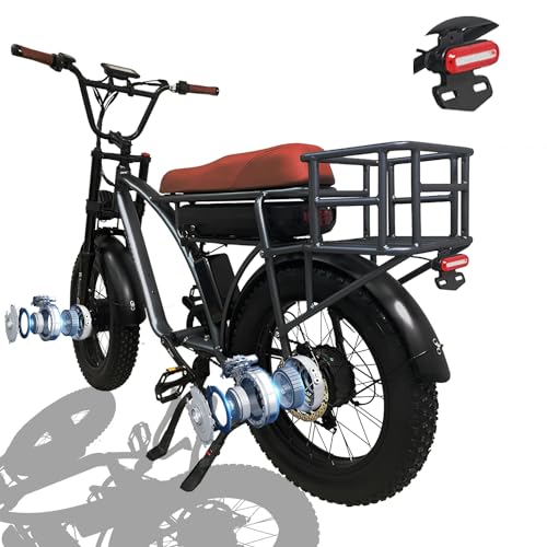 Dual Motor 2000W Electric Bike, Full Suspension, 18AH Removable Battery, Fat Tire Bicycle with Long Seat & Basket E187