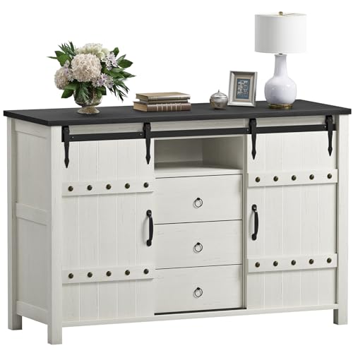 Rustic Brown Wood Dresser with 3 Drawers & 2 Sliding Barn Doors K4725