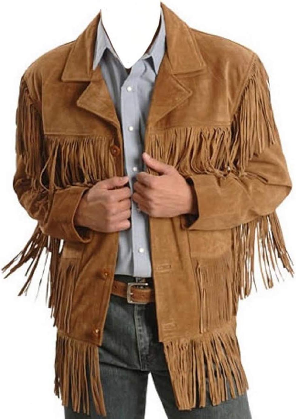 Men's Brown Leather Fringe Suede Jacket R707