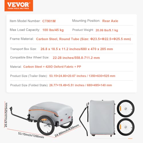 Heavy-Duty Foldable Bike Cargo Trailer with Universal Hitch T5789