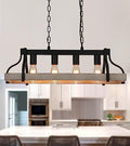 Black and Retro Wood Finish 4-Light Linear Chandelier B39300