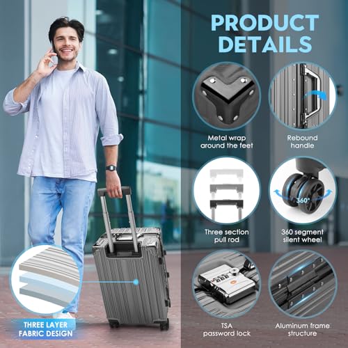 Black 20 Inch Lightweight Aluminum Frame Carry On Luggage X4329