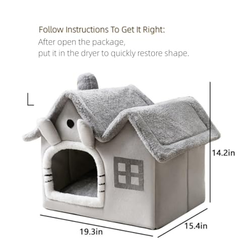 Grey Double Roof Indoor Dog House Cat Kennel with Removable Cushion R7938