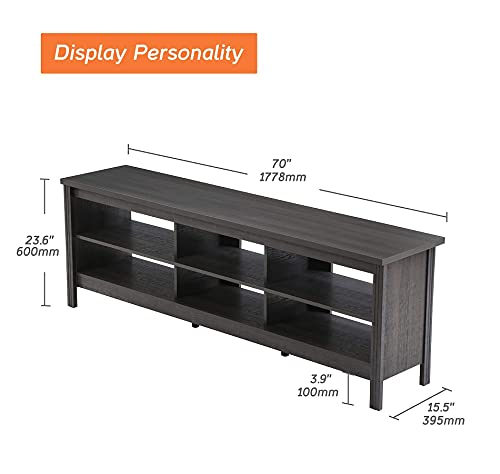 Brown 70 inch Wood TV Stand with 6 Storage Cubby Q92972
