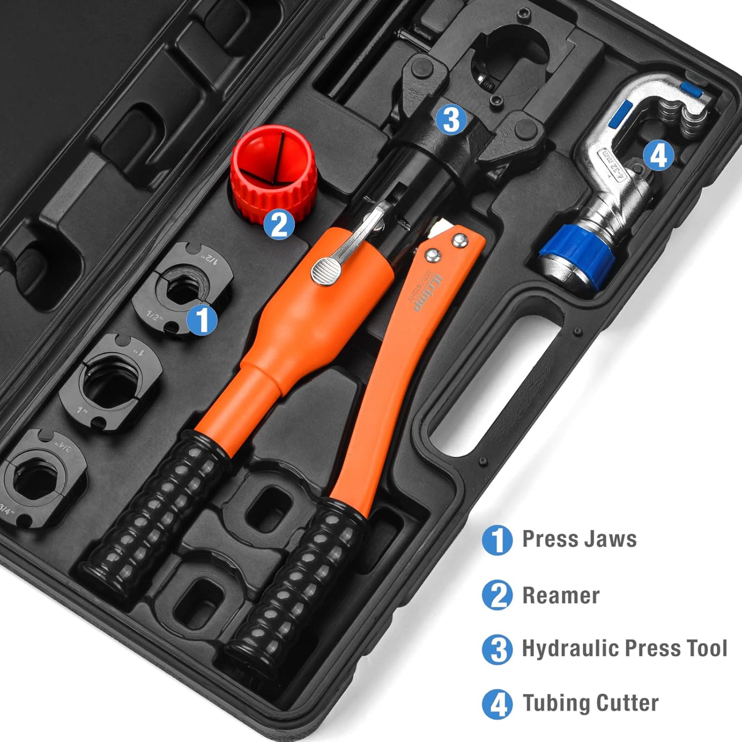 Hydraulic Copper Tubing Press Tool Kit for 1/2-in, 3/4-in, 1-in Copper Fittings V864718