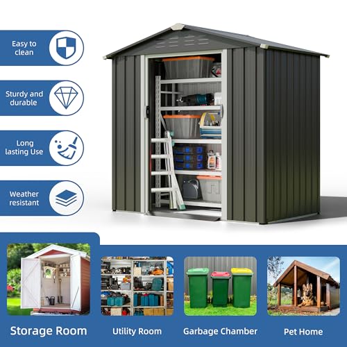 5x3 FT Waterproof Metal Garden Shed with Window and Lockable Double Door Dark Gray T787