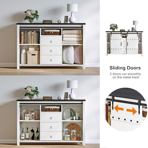 Rustic Brown Wood Dresser with 3 Drawers & 2 Sliding Barn Doors K4725