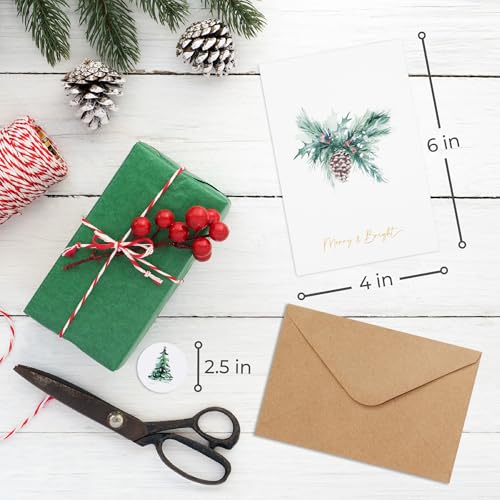 Christmas Cards Set of 20 with Watercolor Designs, Envelopes, Stickers, Storage Box Q19134