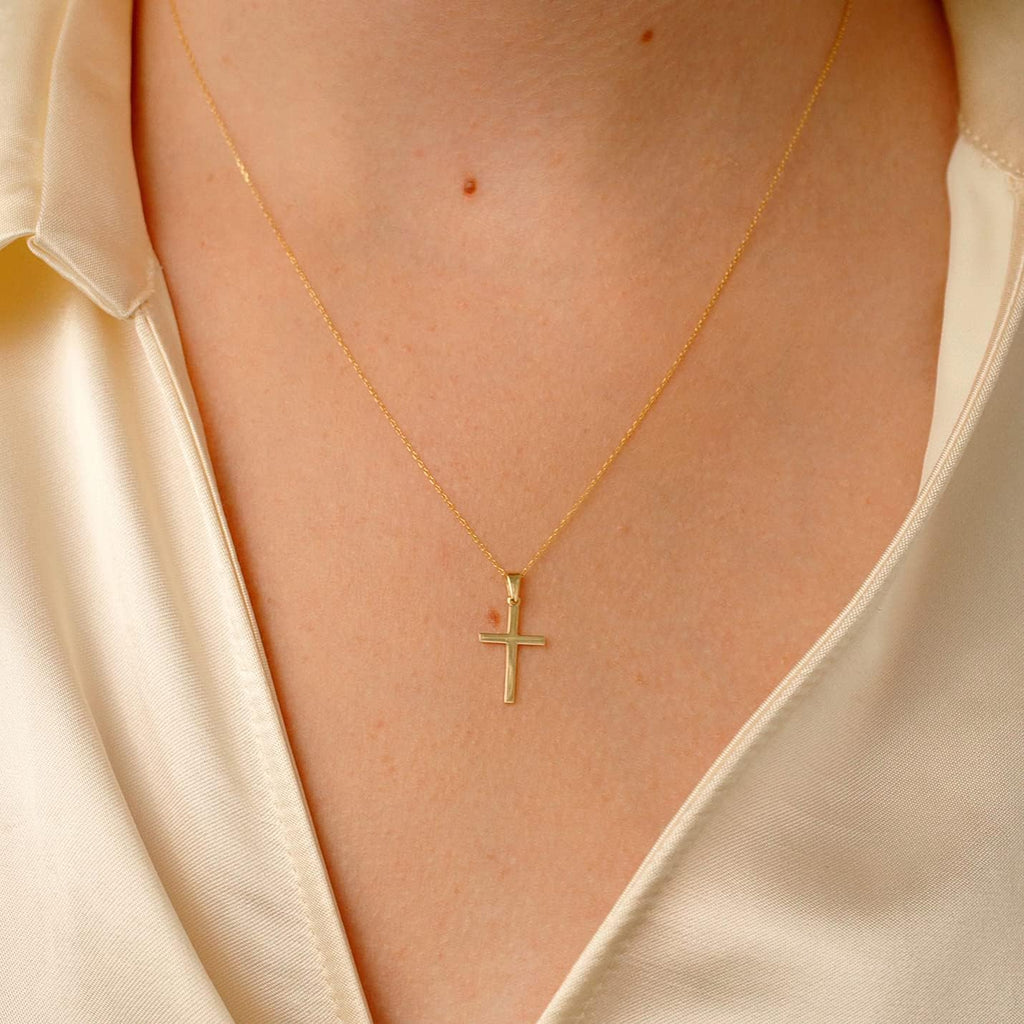 14k Solid Gold Cross Necklace P6047