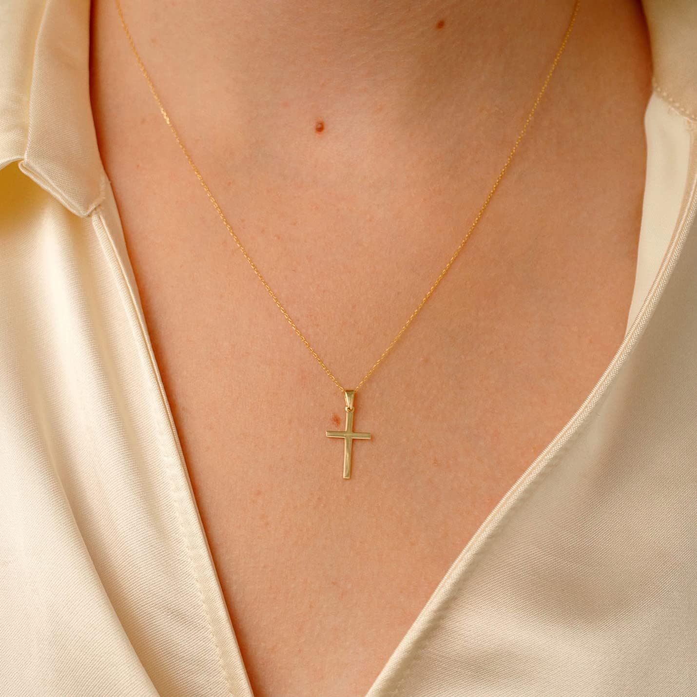 14k Solid Gold Cross Necklace P6047