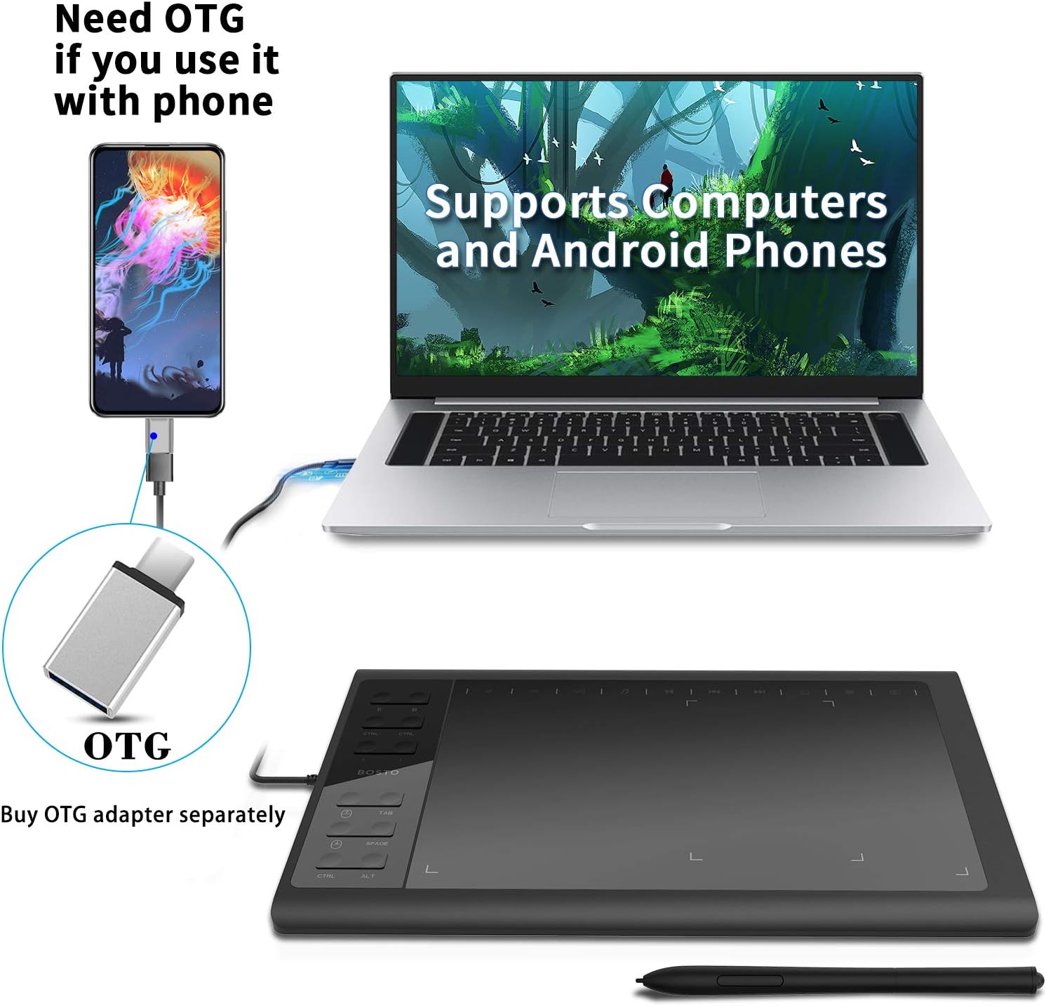 Drawing Tablet 10 X 6 Inches with Pressure Sensitive Stylus Pack of 2 B41044