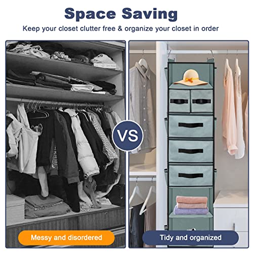 Gray 7-Shelves Hanging Closet Organizer with 5 Drawers and 8 Mesh Pockets M5460