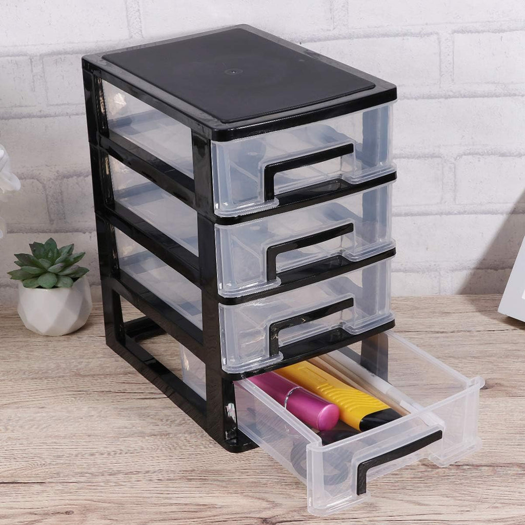 Black and Transparent 4 Layer Plastic Drawer Cabinet I77539