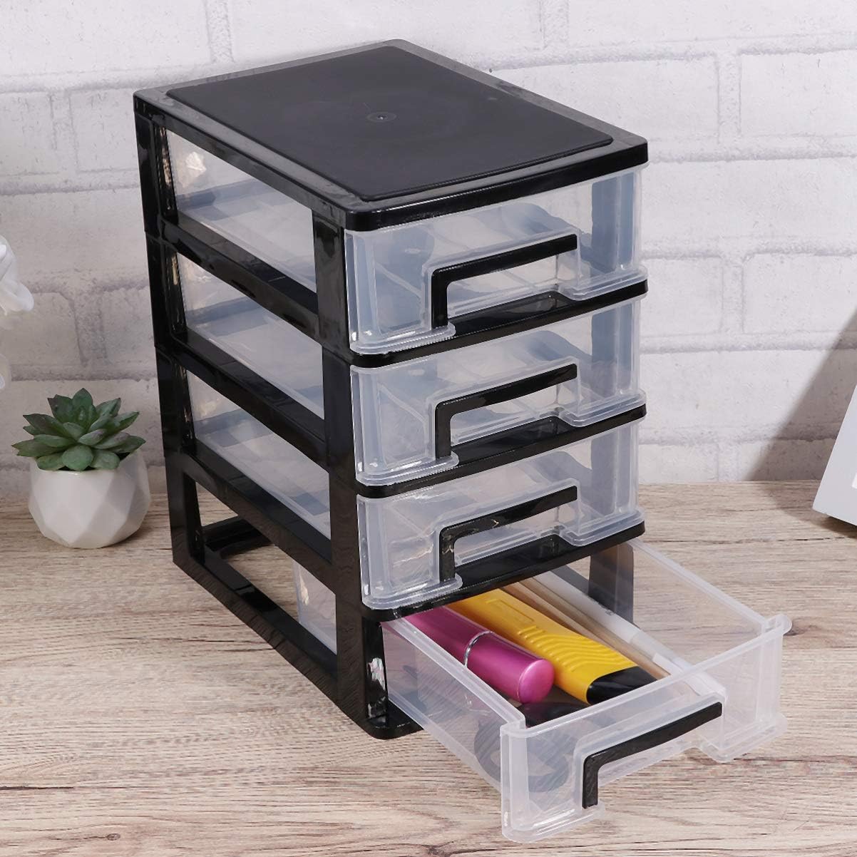 Black and Transparent 4 Layer Plastic Drawer Cabinet I77539