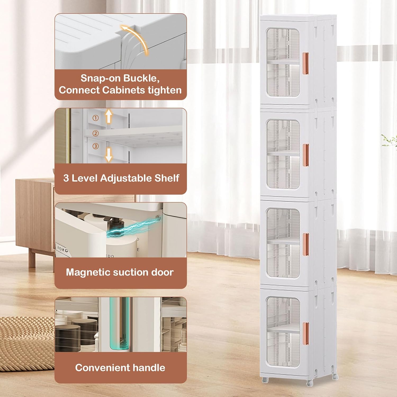 Plastic Storage Cabinet with Shelves, 4 Tier with Wheels L8069