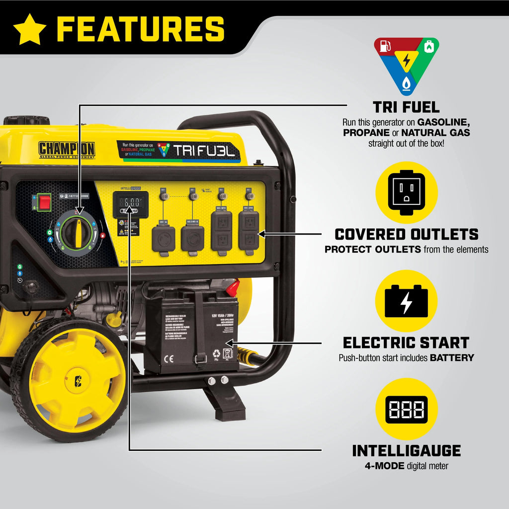 8000-Watts Tri-Fuel Portable Natural Gas Generator with Electric Start P436