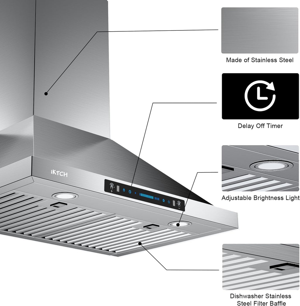 30-inch Wall Mount Range Hood 900 CFM Ducted/Ductless Convertible Stainless Steel K893
