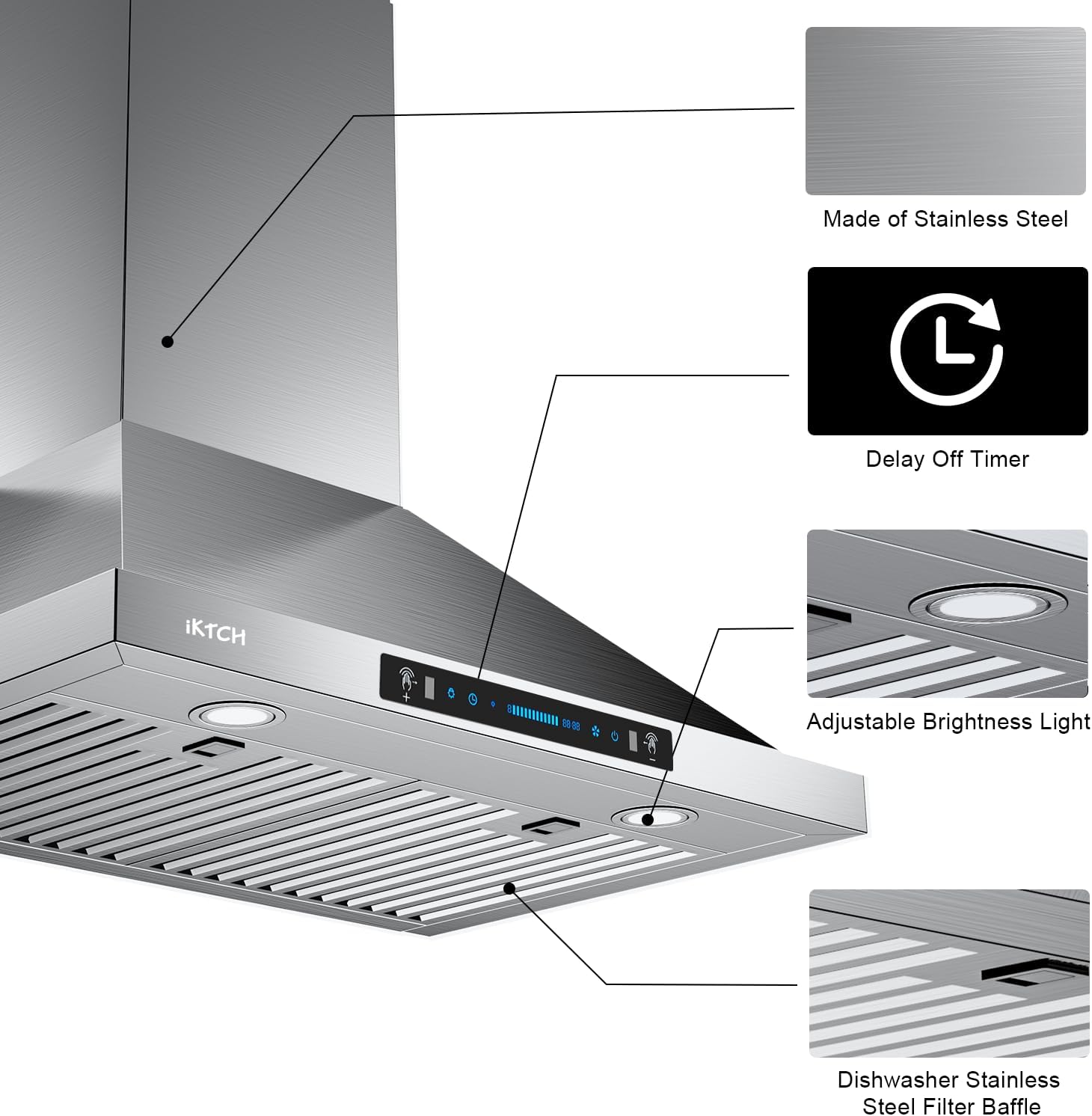 30-inch Wall Mount Range Hood 900 CFM Ducted/Ductless Convertible Stainless Steel K893