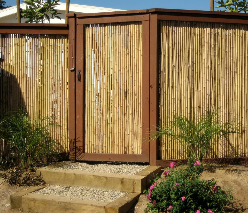 Natural Bamboo Fencing Rolled Fence Panel 0.75 in D x 6 ft H x 8 ft L Y5865