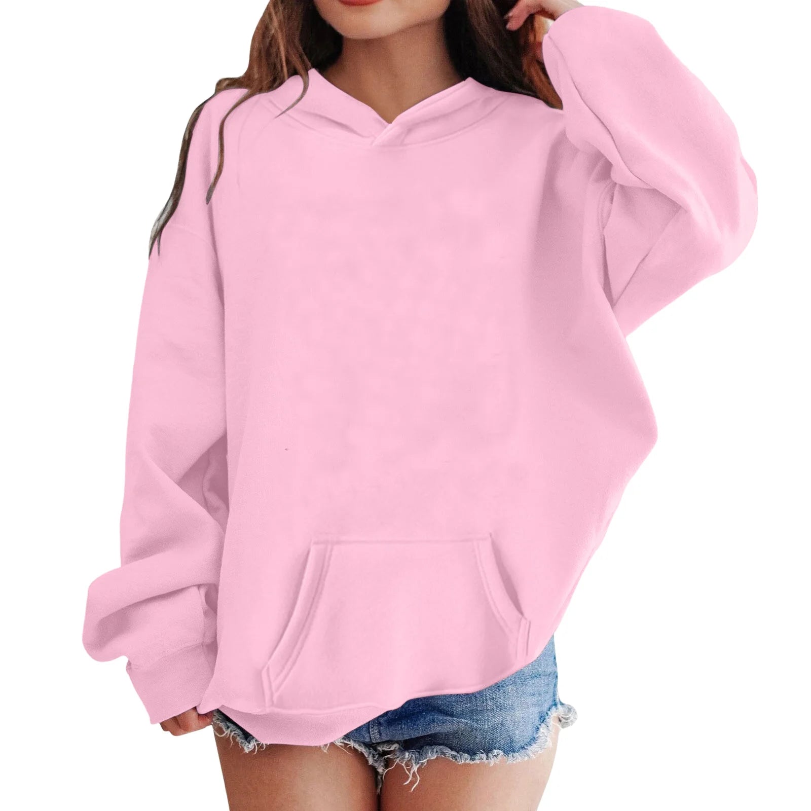 Pink Girls Hooded Pullover Sweatshirt M416
