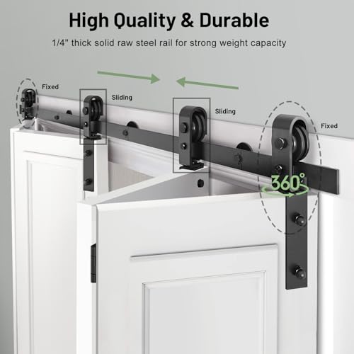 Black Bi-Folding Sliding Barn Door Hardware Track Kit for 4 Closet Door D418