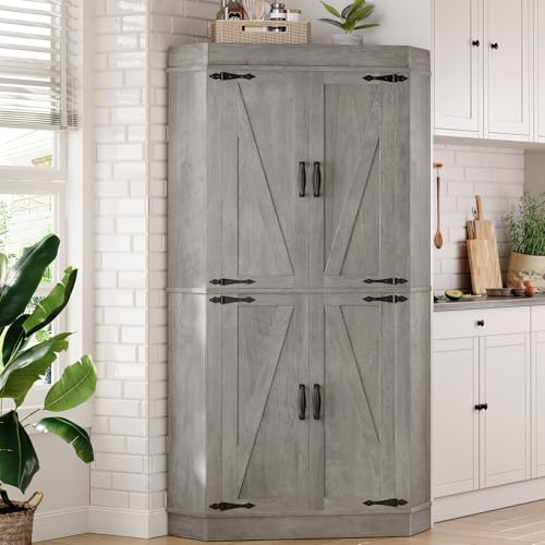 Grey 4 Door Tall Kitchen Pantry Cabinet T860