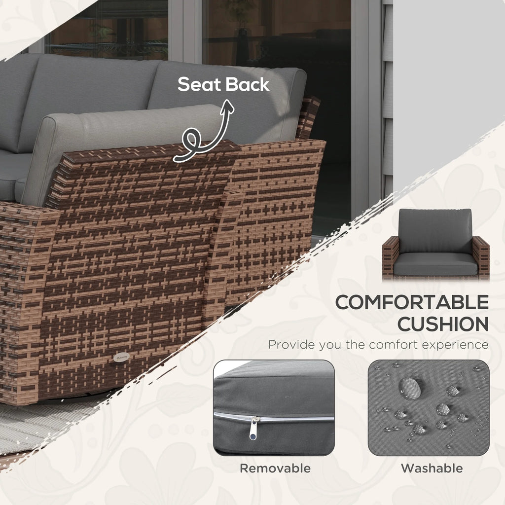6pc Patio Furniture Set with Couch, Swivel Rocking Chairs, Brown A38731