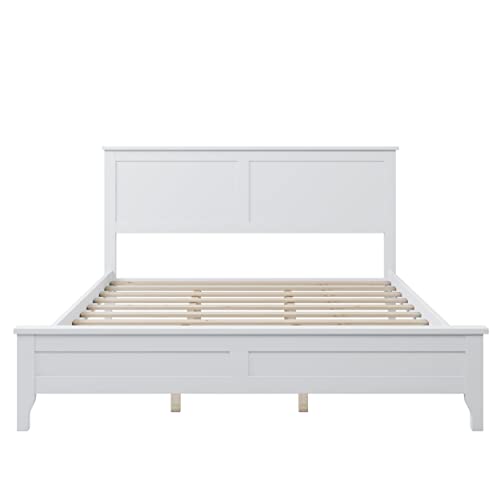 White Queen Wood Platform Bed Frame with Headboard N145