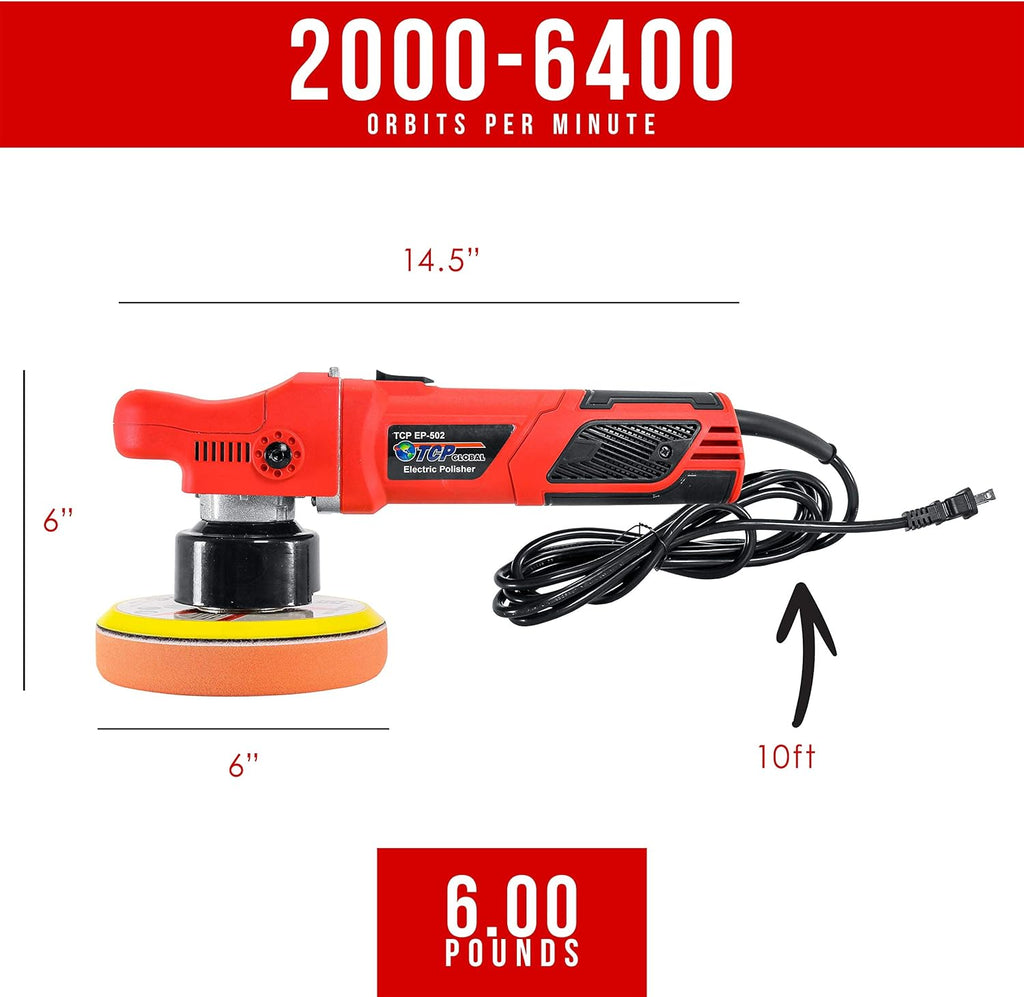 6" Variable Speed Random Orbit Dual-Action Polisher with 6 Pad Buffing and Polishing Kit F9711
