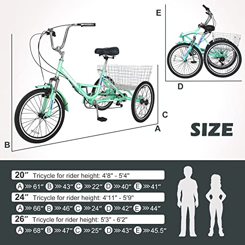7 Speed 20/24/26 Inch Folding Tricycle with Large Basket P6286