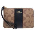 Light Khaki Black Gold Leather Wristlet Z6551