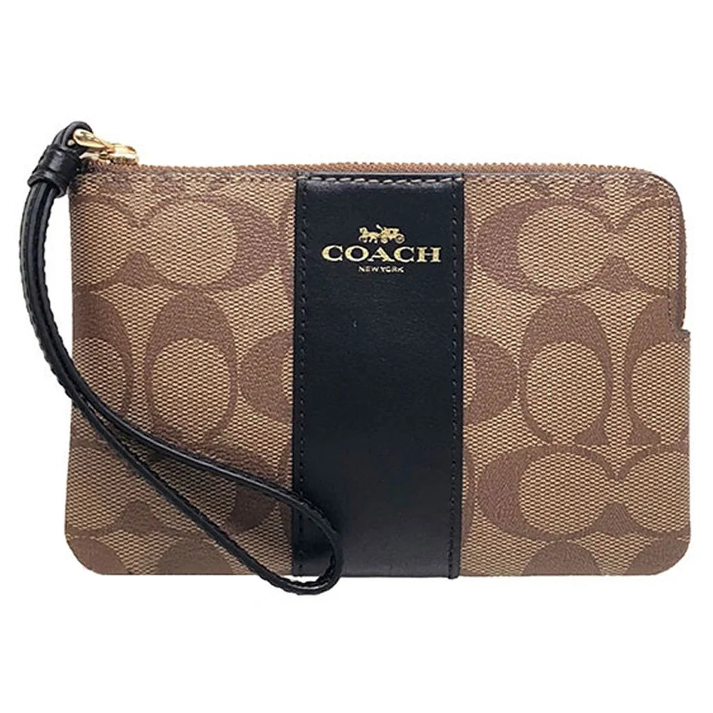 Light Khaki Black Gold Leather Wristlet Z6551