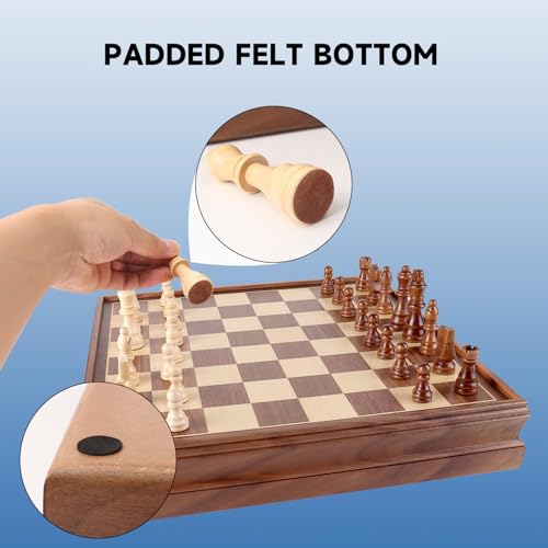 16" Wooden Folding Chess Checker Backgammon Board Game Set E16847