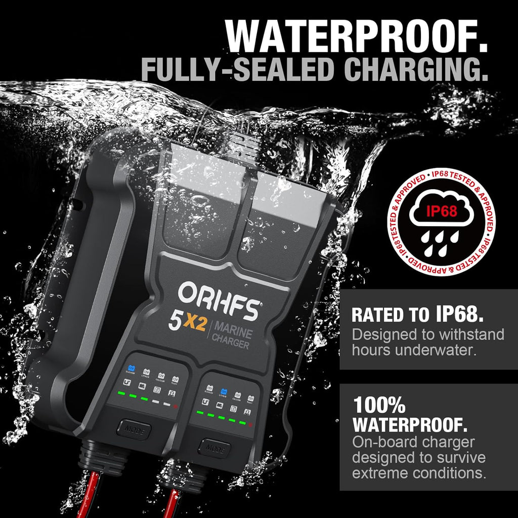 2-Bank 10A Smart Marine Battery Charger 12V Waterproof Onboard for SLA/AGM Lithium W71759