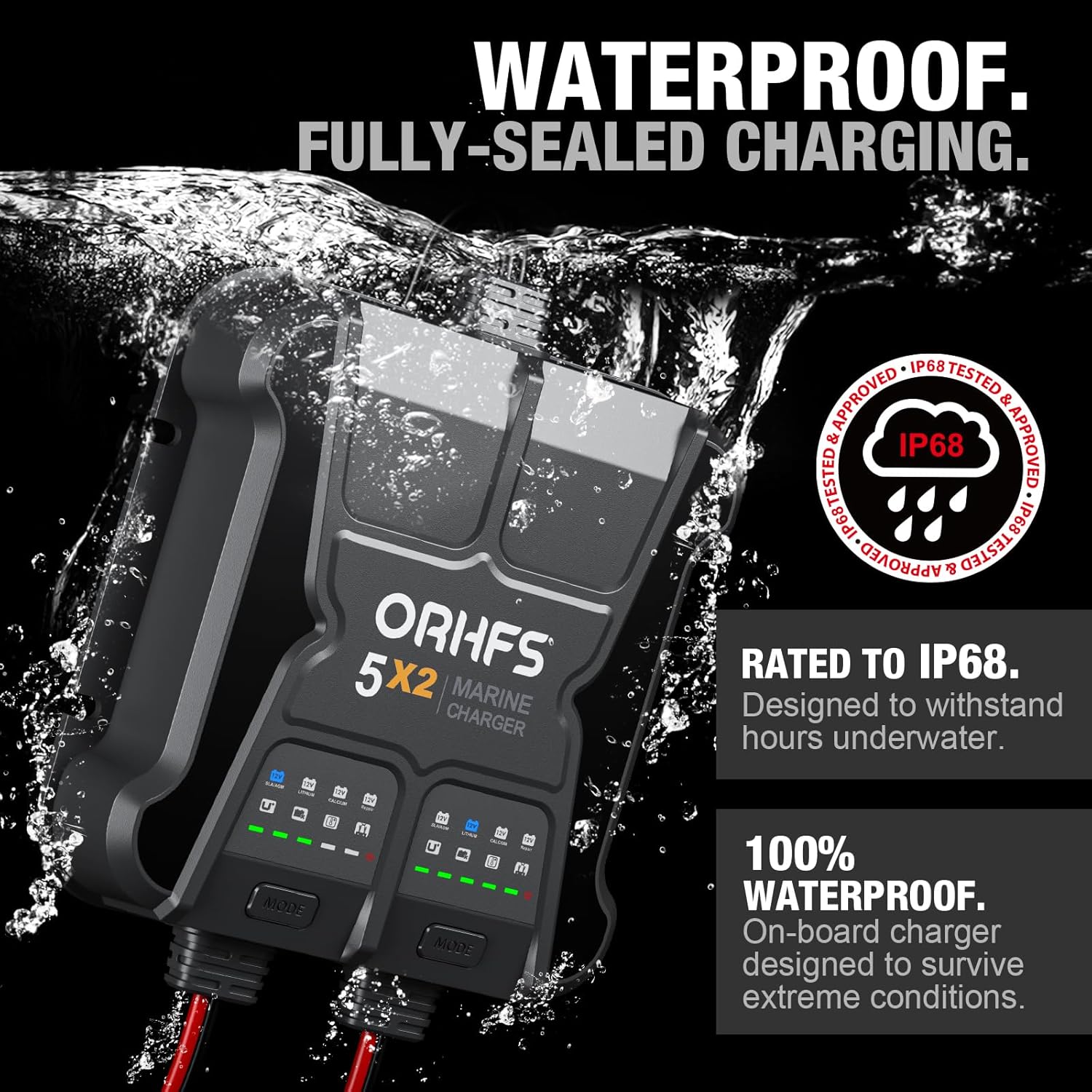 2-Bank 10A Smart Marine Battery Charger 12V Waterproof Onboard for SLA/AGM Lithium W71759
