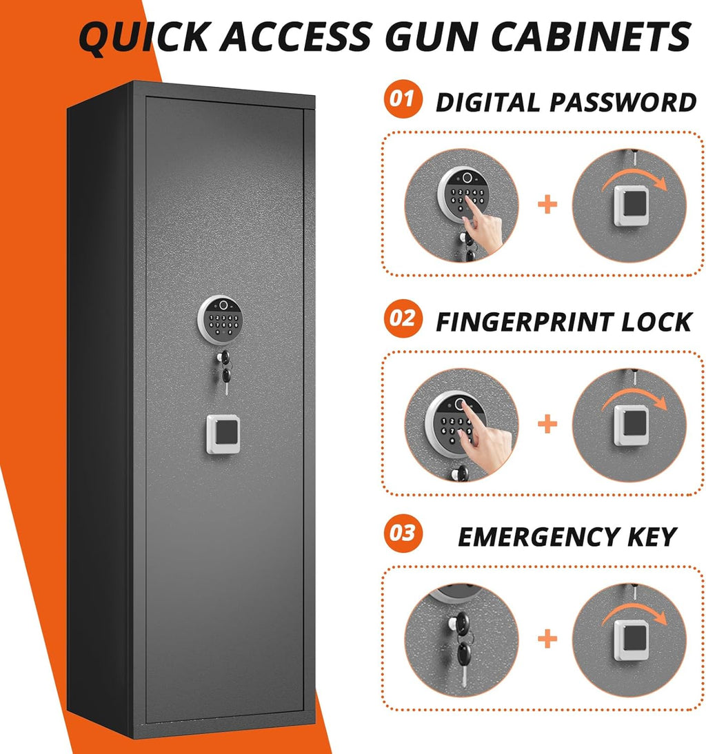 Biometric Fingerprint Fireproof Gun Safe with Ammunition Storage Rack and Led Light B331665