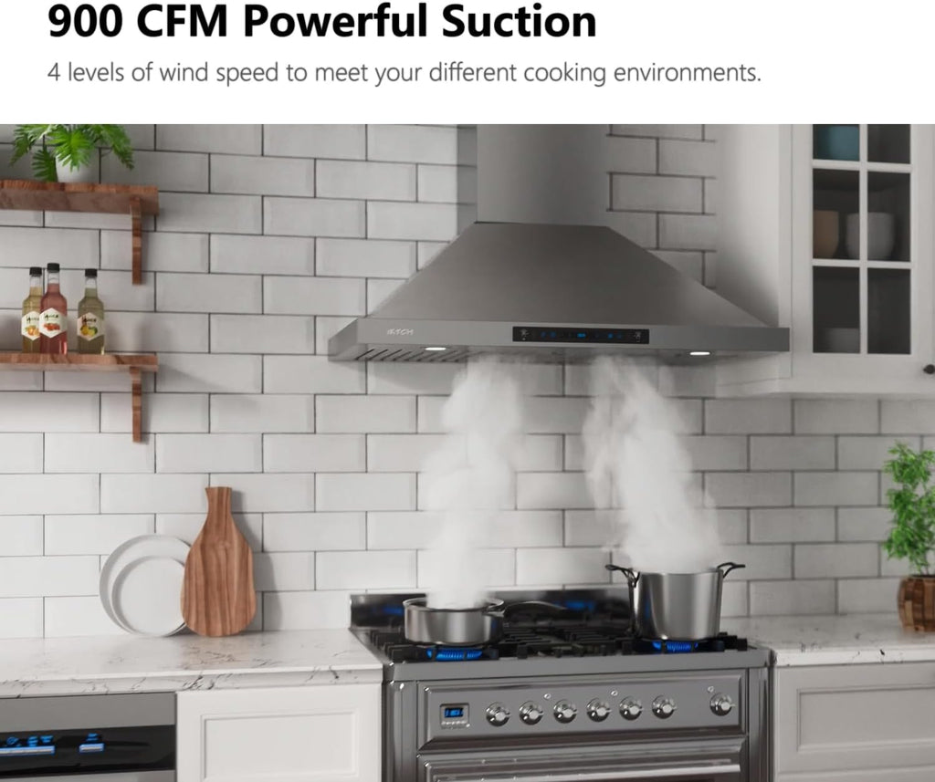 30-inch Wall Mount Range Hood 900 CFM Ducted/Ductless Convertible Stainless Steel K893