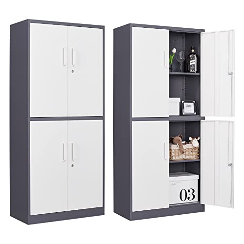 Black 72" Tall Locking Steel Storage Cabinet with 2 Doors and 5 Adjustable Shelves R397