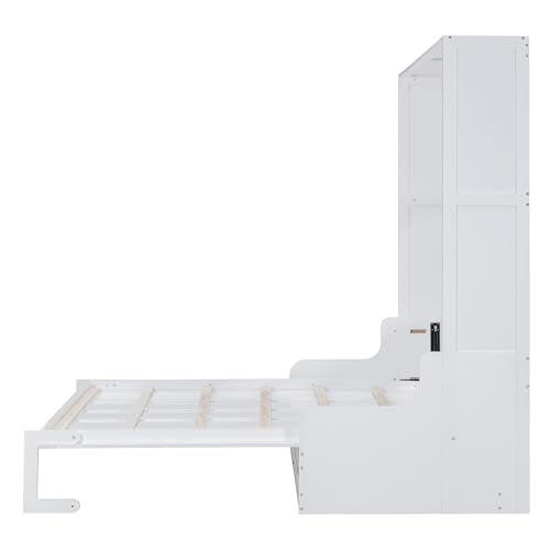 Full Size Solid Wood Murphy Bed with Wardrobe and Drawers B929