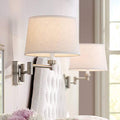 Brushed Nickel Swing Arm Wall Lamp with White Linen Shade O984934