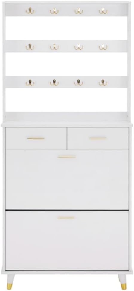 White Entryway Armoire with Drawers and Shelves C22758