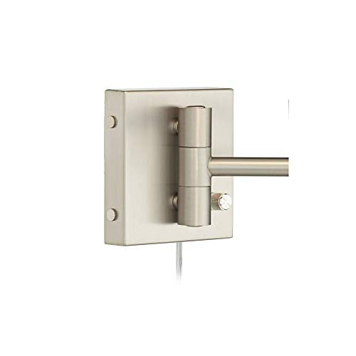 Brushed Nickel Swing Arm Wall Lamp with White Linen Shade O984934