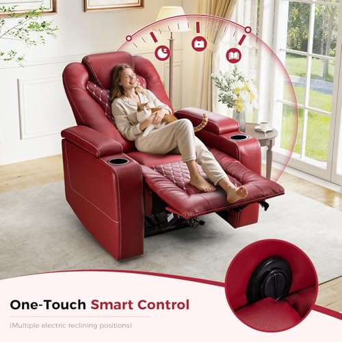 Red PU Leather Power Recliner Chair with USB Ports and Cup Holders Z7913