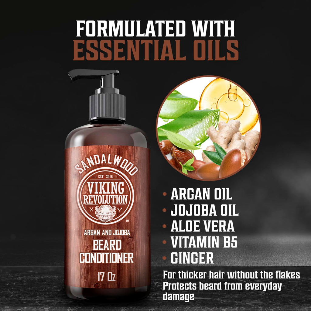 Beard Conditioner with Argan & Jojoba Oils, Sandalwood Scent, 17oz A5328
