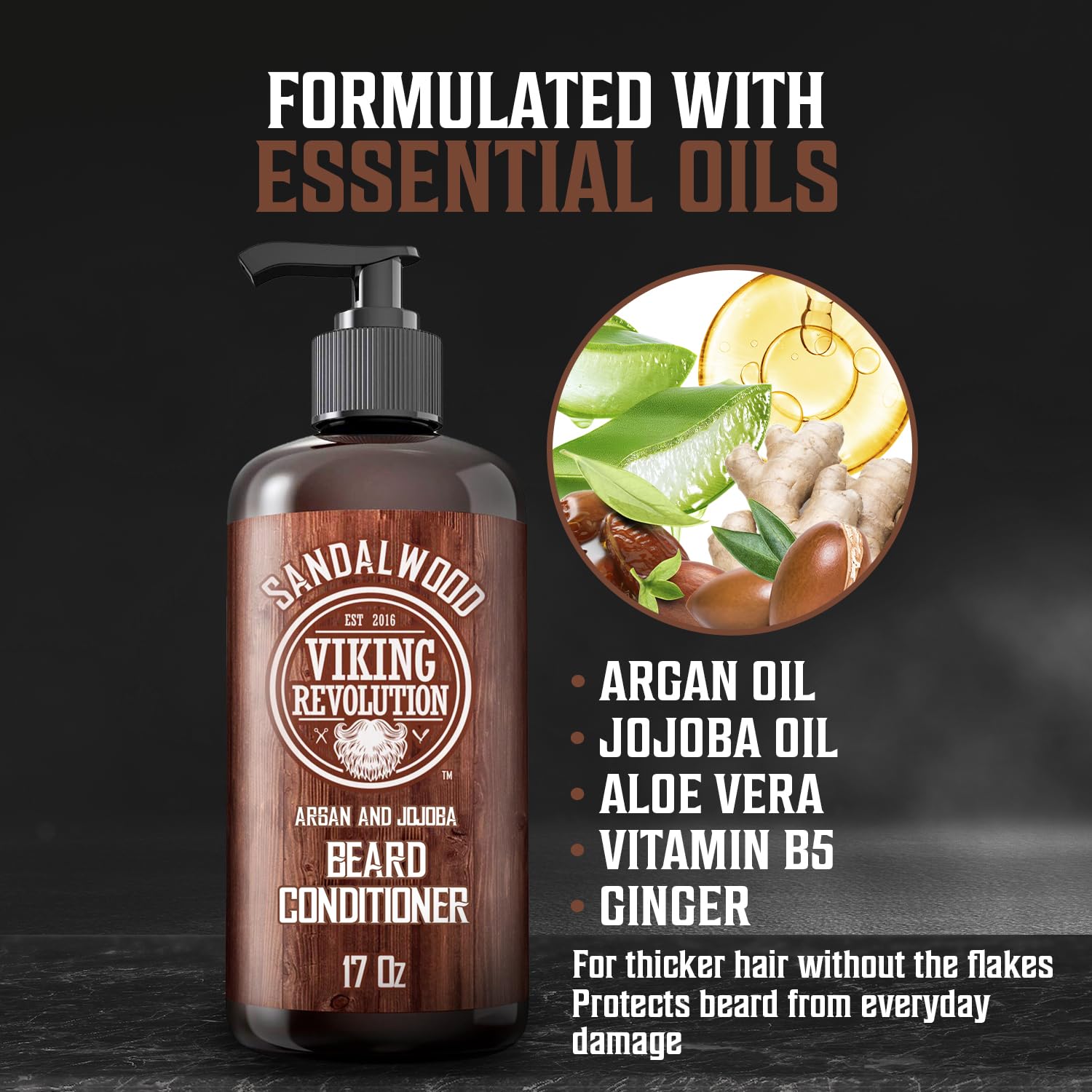 Beard Conditioner with Argan & Jojoba Oils, Sandalwood Scent, 17oz A5328