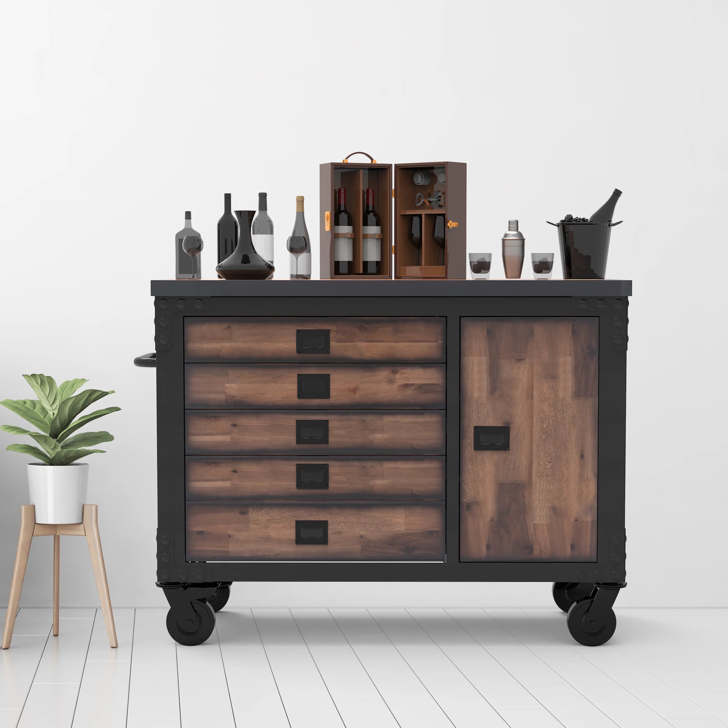 48 in. 5-Drawers Rolling Tool Chest with Wood Top U7592