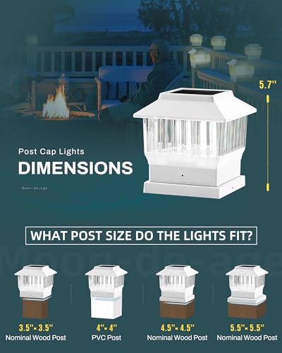 50 Lumen Solar Post Lights, 3 Modes, 4x4 3.5x3.5 4.5x4.5 5.5x5.5, LED, Waterproof, Black, 1 Pack S334862
