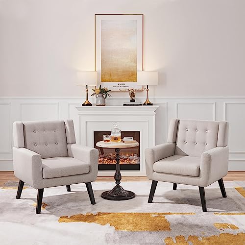 Beige Linen Fabric Accent Armchair S22587
