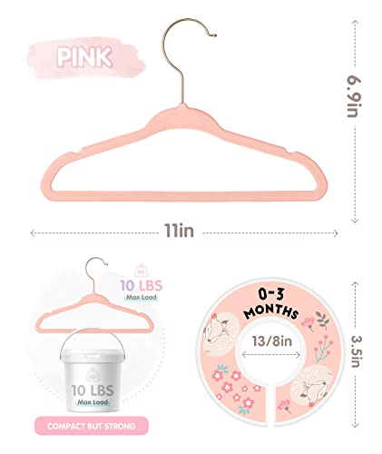 11 Inch Pink Velvet Kids Hangers with 6 Pcs Size Dividers Non Slip - 30 Pack P9028