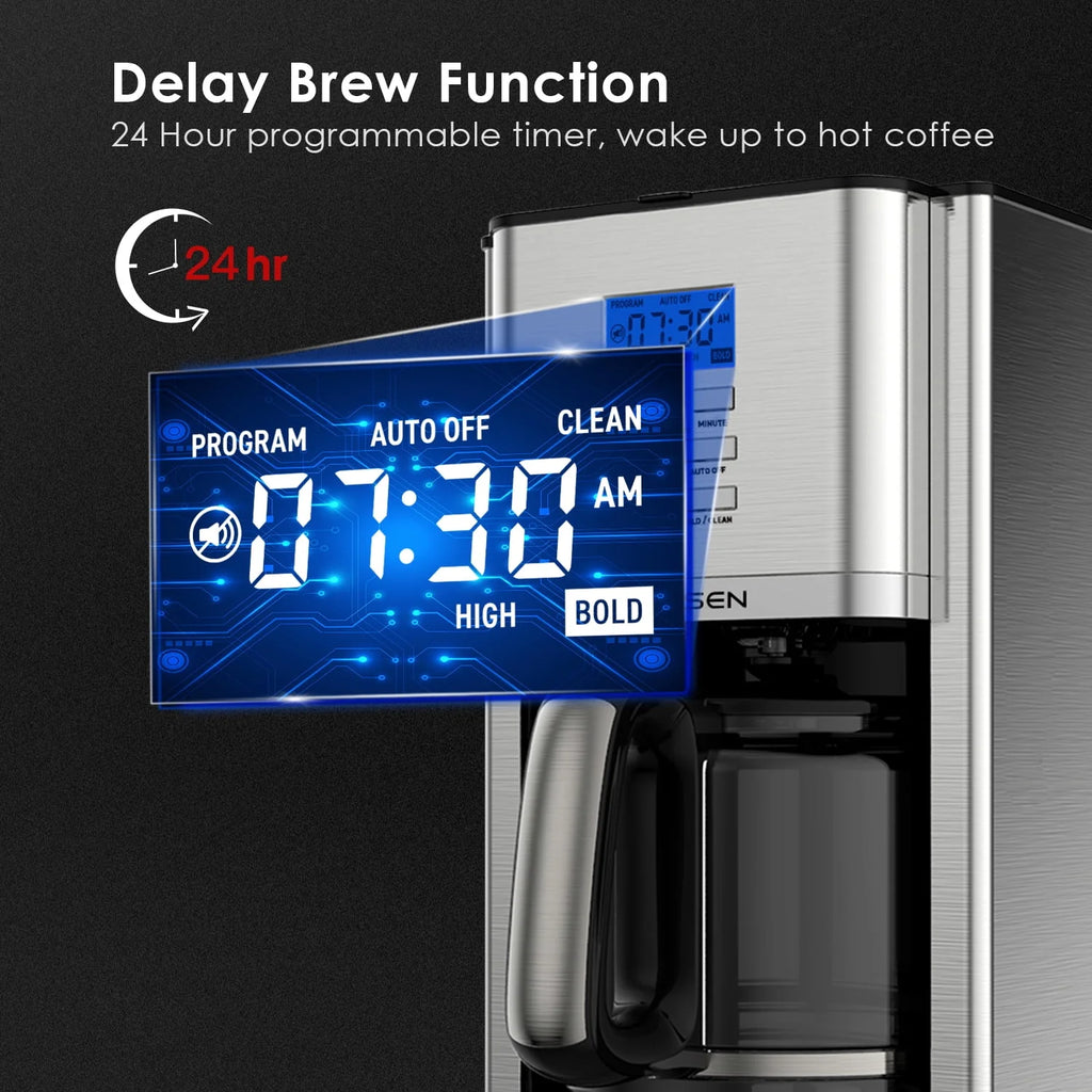Stainless Steel 12 Cup Programmable Drip Coffee Maker Y230